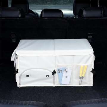 AOKJOY Car Trunk Organizer with Lid Car Storage Organizer Collapsible Multi Compartment Car Organizerwith shoe bag for SUV(Beige)