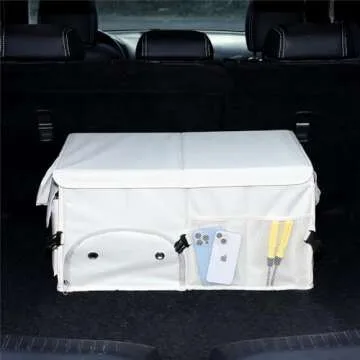 AOKJOY Car Trunk Organizer with Lid Car Storage Organizer Collapsible Multi Compartment Car Organizerwith shoe bag for SUV(Beige)