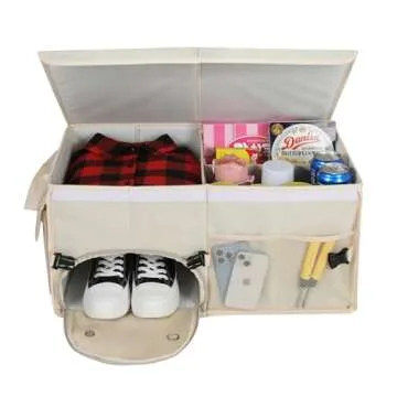 AOKJOY Car Trunk Organizer with Lid Car Storage Organizer Collapsible Multi Compartment Car Organizerwith shoe bag for SUV(Beige)
