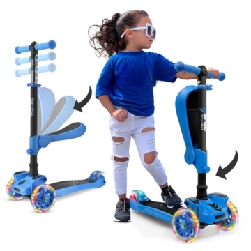 Hurtle 3-Wheeled Scooter for Kids - Adjustable Handlebar, LED Lights, Foldable Seat for Ages 1-14 - ...