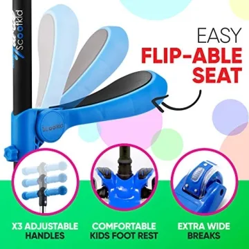 Hurtle Kids 3-Wheeled Scooter with LED Lights, Adjustable Seat