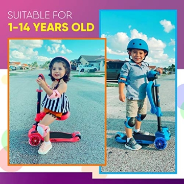 Hurtle Kids 3-Wheeled Scooter with LED Lights, Adjustable Seat