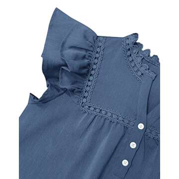 PRETTODAY Women's V Neck Lace Crochet Shirts Button Down Short Sleeve Casual Blouse Tops A-Navy