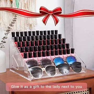 ALUYUYO 7-Tier Nail Polish & Sunglasses Organizer | Screwless Cosmetic Display Shelf for Makeup, Jewelry, Eyeglasses Storage | Non-Slip Bathroom Vanity Shelf for Essential Oils