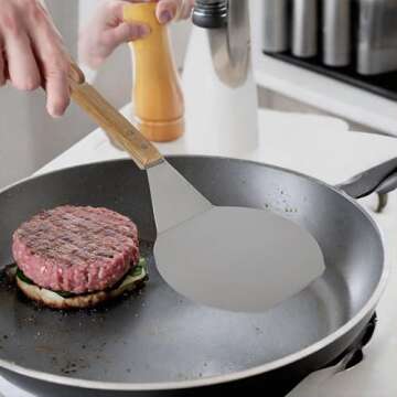 Extra-Large Stainless Steel Wide Spatula Turner Strong Wooden Handle - Dishwasher Safe Kitchen Utensil - Heavy Duty Oversized Metal Lifter Grilling, Cooking, Baking Cake & Cookies pancake spatula