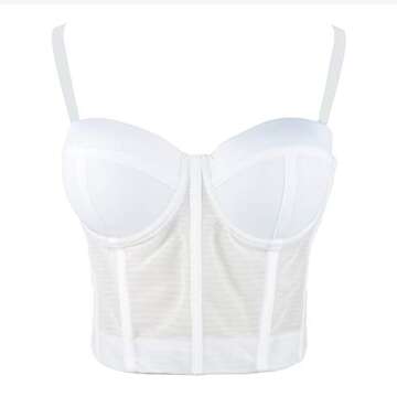 ELLACCI Women's Mesh Corset Tops Sexy White Basic Bustier Crop Top