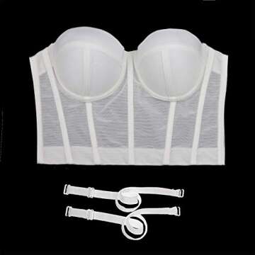 ELLACCI Women's Mesh Corset Tops Sexy White Basic Bustier Crop Top