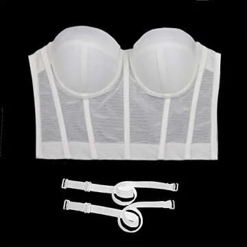 ELLACCI Women's Mesh Corset Tops Sexy White Basic Bustier Crop Top