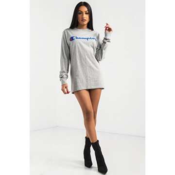 Champion Men's Cotton Long Sleeve Tee, Oxford Gray/Patriotic Script, X Large