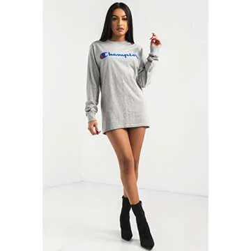 Champion Men's Cotton Long Sleeve Tee, Oxford Gray/Patriotic Script, X Large