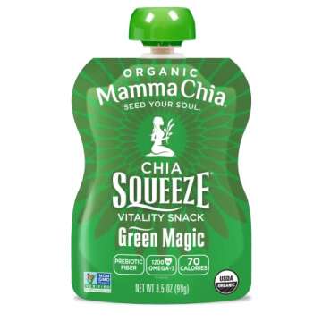Mammachia Organic Chia Squeeze Vitality Snack, Green Magic, Good Source of Fiber, No Added Sugar, Ve...