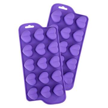 Bakerpan Silicone Chocolate Heart Mold - Set of 3 - Heart Shaped Jelly and Ice Cube Tray, Gummies, Candy Mold, Valentines Day Molds, 15 Cavities