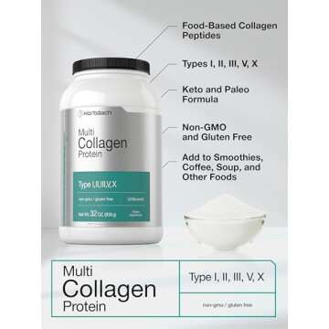Horbaach Multi Collagen Protein Powder 32 oz | Type I, II, III, V, X | Hydrolyzed Collagen Peptides | Keto & Paleo Friendly | Unflavored & Gluten Free