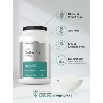 Horbaach Multi Collagen Protein Powder 32 oz | Type I, II, III, V, X | Hydrolyzed Collagen Peptides | Keto & Paleo Friendly | Unflavored & Gluten Free