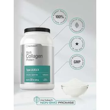 Horbaach Multi Collagen Protein Powder 32 oz | Type I, II, III, V, X | Hydrolyzed Collagen Peptides | Keto & Paleo Friendly | Unflavored & Gluten Free