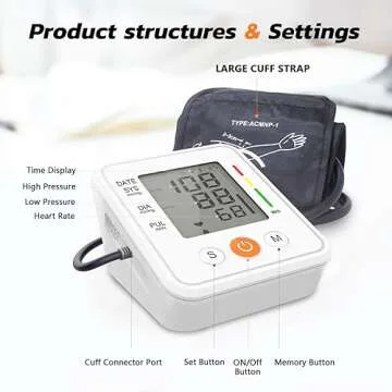 Blood-Pressure Monitor-Automatic Home-Use Cuff-Machine - LCD Display Voice Broadcasting for Adult Arm Digital BP Tool White angel wish