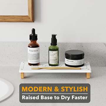 SpaceAid DryingNeat Sink Organizer, Instant Dry Sink Caddy Organizers, Kitchen Sponge Soap Holder Dispenser, Countertop Fast Drying Rack (Bamboo Feet, White)