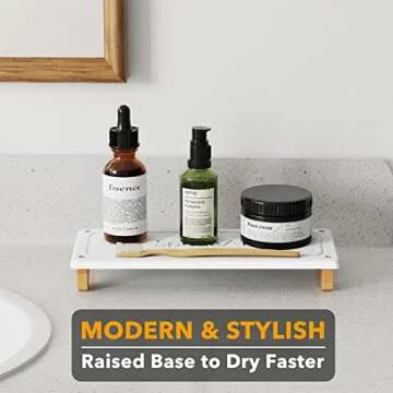 SpaceAid DryingNeat Sink Organizer, Instant Dry Sink Caddy Organizers, Kitchen Sponge Soap Holder Dispenser, Countertop Fast Drying Rack (Bamboo Feet, White)