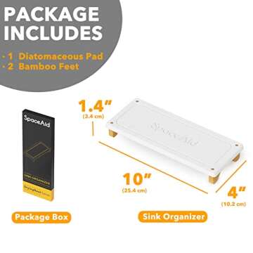 SpaceAid DryingNeat Sink Organizer, Instant Dry Sink Caddy Organizers, Kitchen Sponge Soap Holder Dispenser, Countertop Fast Drying Rack (Bamboo Feet, White)