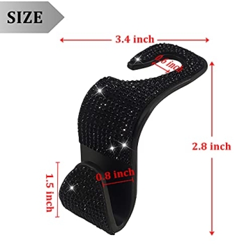 Dermasy 2 Pack Car Hooks, 2021 New Bling Rhinestones Crystal Hooks Car Decorations Auto Seat Back Organizers Strong and Durable Backseat Hanger Storage Universal for SUV Truck Vehicle (Black2)