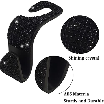 Dermasy 2 Pack Car Hooks, 2021 New Bling Rhinestones Crystal Hooks Car Decorations Auto Seat Back Organizers Strong and Durable Backseat Hanger Storage Universal for SUV Truck Vehicle (Black2)