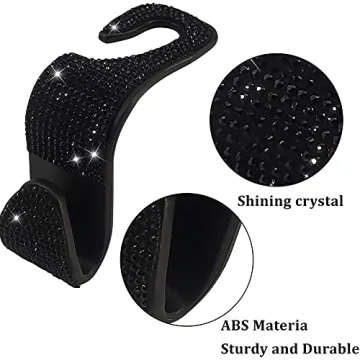 Dermasy 2 Pack Car Hooks, 2021 New Bling Rhinestones Crystal Hooks Car Decorations Auto Seat Back Organizers Strong and Durable Backseat Hanger Storage Universal for SUV Truck Vehicle (Black2)
