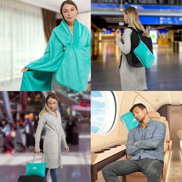 BlueHills Premium Soft Travel Blanket Pillow Airplane Blanket Packed in Soft Bag Pillowcase with Han...