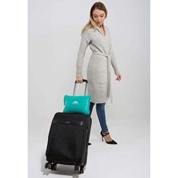 BlueHills Premium Soft Travel Blanket Pillow Airplane Blanket Packed in Soft Bag Pillowcase with Hand Luggage Belt and Backpack Clip, Compact Pack Large Warm for Any Travel (Teal Green T006)