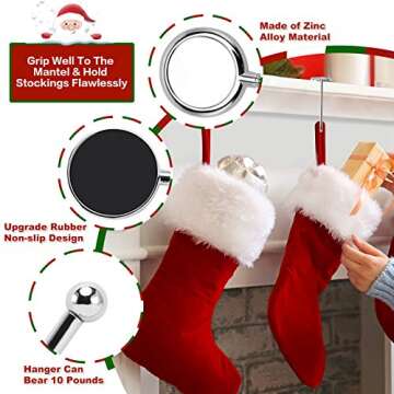 365park Christmas Stocking Holders for Mantle, 6 Pack Mantel Stocking Hangers Metal Hooks for Fireplace Christmas Xmas Party Decoration (Silver)