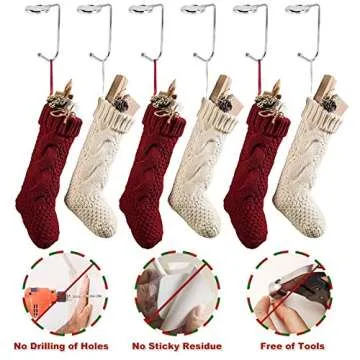 365park Christmas Stocking Holders for Mantle, 6 Pack Mantel Stocking Hangers Metal Hooks for Fireplace Christmas Xmas Party Decoration (Silver)