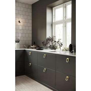 Goo-Ki Light Brushed Brass Cabinet Knobs,Modern Zinc Alloy Drawer Knobs for Drawer,Wardrobe,Cupboard,6 Pack