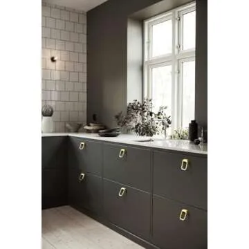 Goo-Ki Light Brushed Brass Cabinet Knobs,Modern Zinc Alloy Drawer Knobs for Drawer,Wardrobe,Cupboard,6 Pack