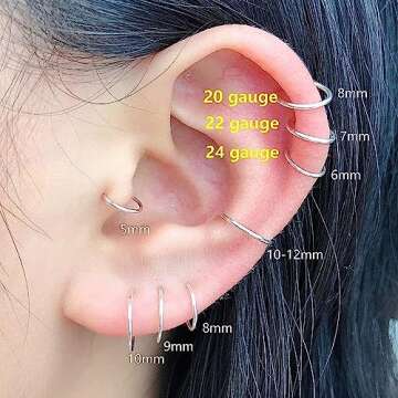 6mm Ultra Thin Tiny Hoops for Cartilage Piercing, Tragus Hoops, Helix Hoops,Sterling Silver Nose Ring Hoop 24g