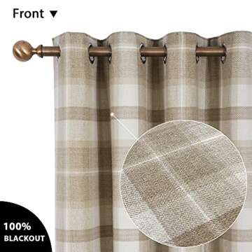 always4u Plaid Curtains for Bedroom Living Room | 100% Blackout Thermal Energy Saving | Woolen Look ...