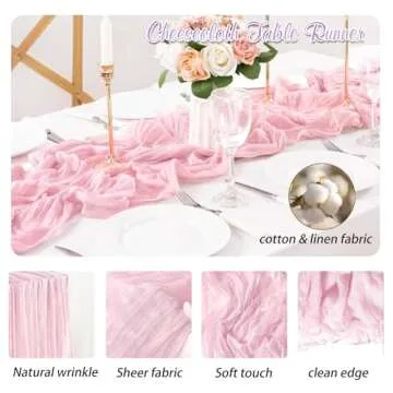 Waligoy Pink Cheesecloth Table Runner 6 Pack 35" Boho Gauze Table Runner 120 inches Long Table Runner Rustic Sheer Fabric Bulk for Boho Baby Shower Wedding Bridal Birthday Party Table Decorations