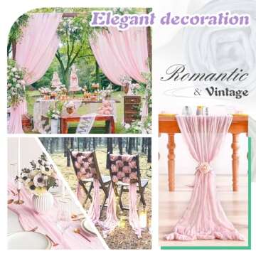 Waligoy Pink Cheesecloth Table Runner 6 Pack 35" Boho Gauze Table Runner 120 inches Long Table Runner Rustic Sheer Fabric Bulk for Boho Baby Shower Wedding Bridal Birthday Party Table Decorations