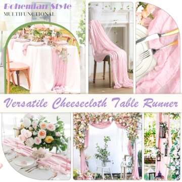 Waligoy Pink Cheesecloth Table Runner 6 Pack 35" Boho Gauze Table Runner 120 inches Long Table Runner Rustic Sheer Fabric Bulk for Boho Baby Shower Wedding Bridal Birthday Party Table Decorations