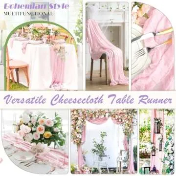 Waligoy Pink Cheesecloth Table Runner 6 Pack 35" Boho Gauze Table Runner 120 inches Long Table Runner Rustic Sheer Fabric Bulk for Boho Baby Shower Wedding Bridal Birthday Party Table Decorations