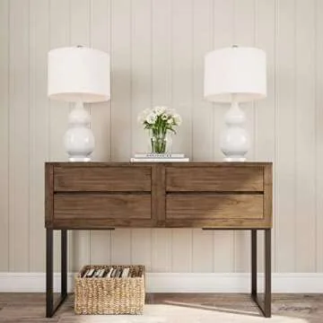 Ceramic Table Lamps - Set of 2 Double Gourd Vintage-Style Accent Lights for Bedroom, Living Room, or Office with LED Bulbs by Lavish Home (White)