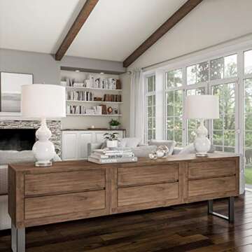 Ceramic Table Lamps - Set of 2 Double Gourd Vintage-Style Accent Lights for Bedroom, Living Room, or Office with LED Bulbs by Lavish Home (White)