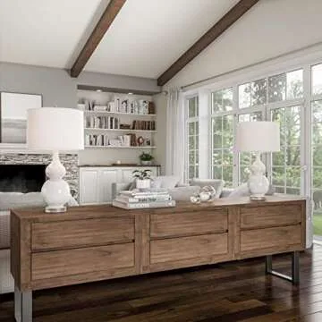 Ceramic Table Lamps - Set of 2 Double Gourd Vintage-Style Accent Lights for Bedroom, Living Room, or Office with LED Bulbs by Lavish Home (White)