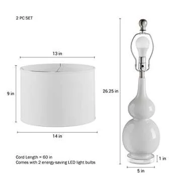 Ceramic Table Lamps - Set of 2 Double Gourd Vintage-Style Accent Lights for Bedroom, Living Room, or Office with LED Bulbs by Lavish Home (White)