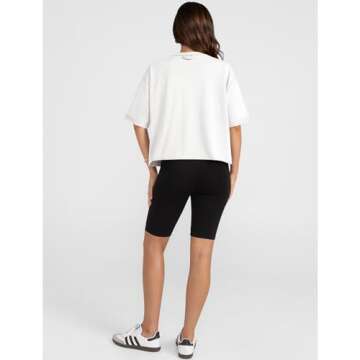 UEU Women's Workout Gym Athletic Boyfriend Half Short Sleeve Crop Tops Casual Loose Oversized T-Shirts White