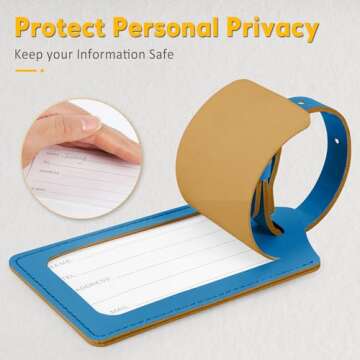 Travelambo 4 Pack Leather Luggage Tags for Suitcases Travel Labels Blue