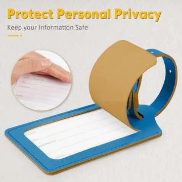 Travelambo 4 Pack Leather Luggage Tags for Suitcases Travel Labels Blue