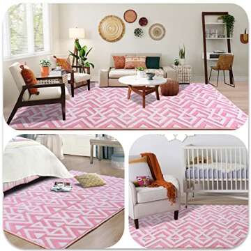 Ompaa Ultra Soft Shaggy Rugs Memory Foam Bedroom Carpet, Pink 7 x 10 Feet Large, Plush Geometric Tex...