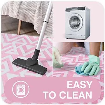 Ompaa Ultra Soft Shaggy Rugs Memory Foam Bedroom Carpet, Pink 7 x 10 Feet Large, Plush Geometric Textured Area Rugs for Living Room Couch Dorm Bedside Kids Girls Teens Room Nursery Decor Floor Mat