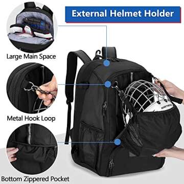 GOBUROS Lacrosse Bag, Lacrosse Equipment Backpack with Stick Holder and Hidden Zipper Net Holds All ...