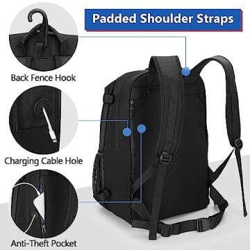 GOBUROS Lacrosse Bag, Lacrosse Equipment Backpack with Stick Holder and Hidden Zipper Net Holds All Lacrosse or Field Hockey Gears, Separate Ventilated Shoe Space Hold Up to US Mens 13, Black