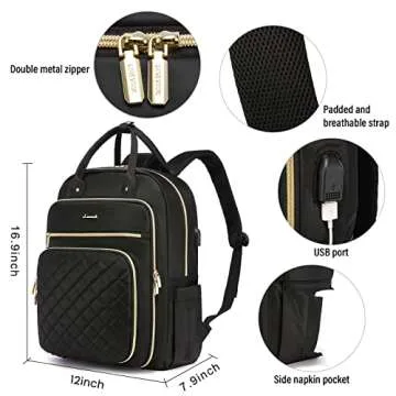 LOVEVOOK Laptop Backpack for Women, Water Resistant Travel Work Black Backpacks Purse Business Teacher Nurse Computer Bag with USB Charging Port, Fits 15.6" Laptop